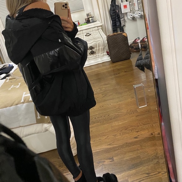 TOPSHOP Black Patent Windbreaker Coat Sherpa Lined Size Small - Picture 7 of 11